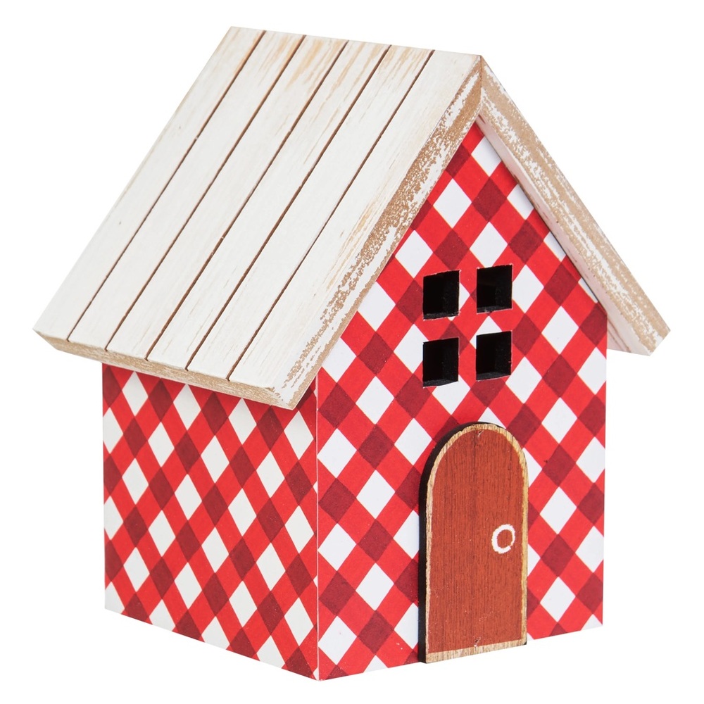 🌺 New The Pioneer Woman Red Gingham Wood House 5.75" Freestanding